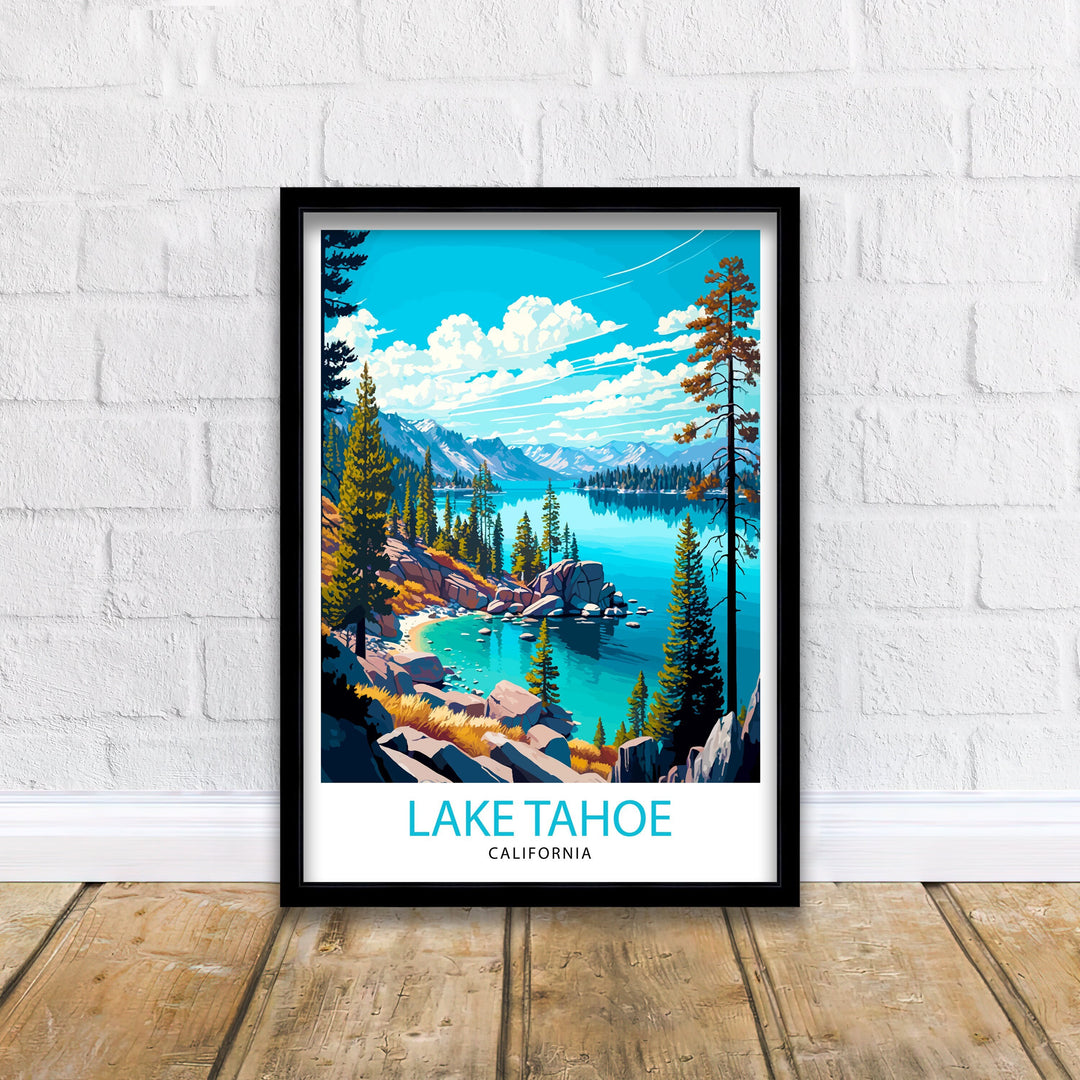 Lake Tahoe Travel Poster Wall Art Decor Lake Tahoe Illustration Travel Poster Gift for Lake Tahoe California Home Decor