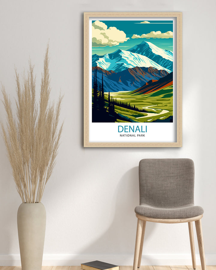 Denali National Park Alaska Travel Poster Denali Wall Decor Denali Poster Alaska Travel Posters Denali Art Poster Denali Illustration