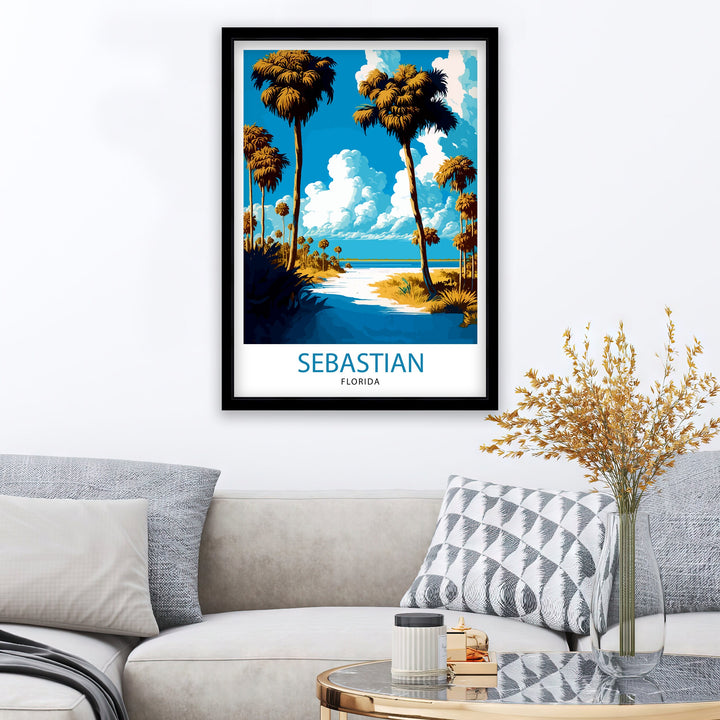 Sebastian Florida Travel Poster, Coastal Wall Art, Beach Decor, Florida Landscape Poster, Tropical Home Decor