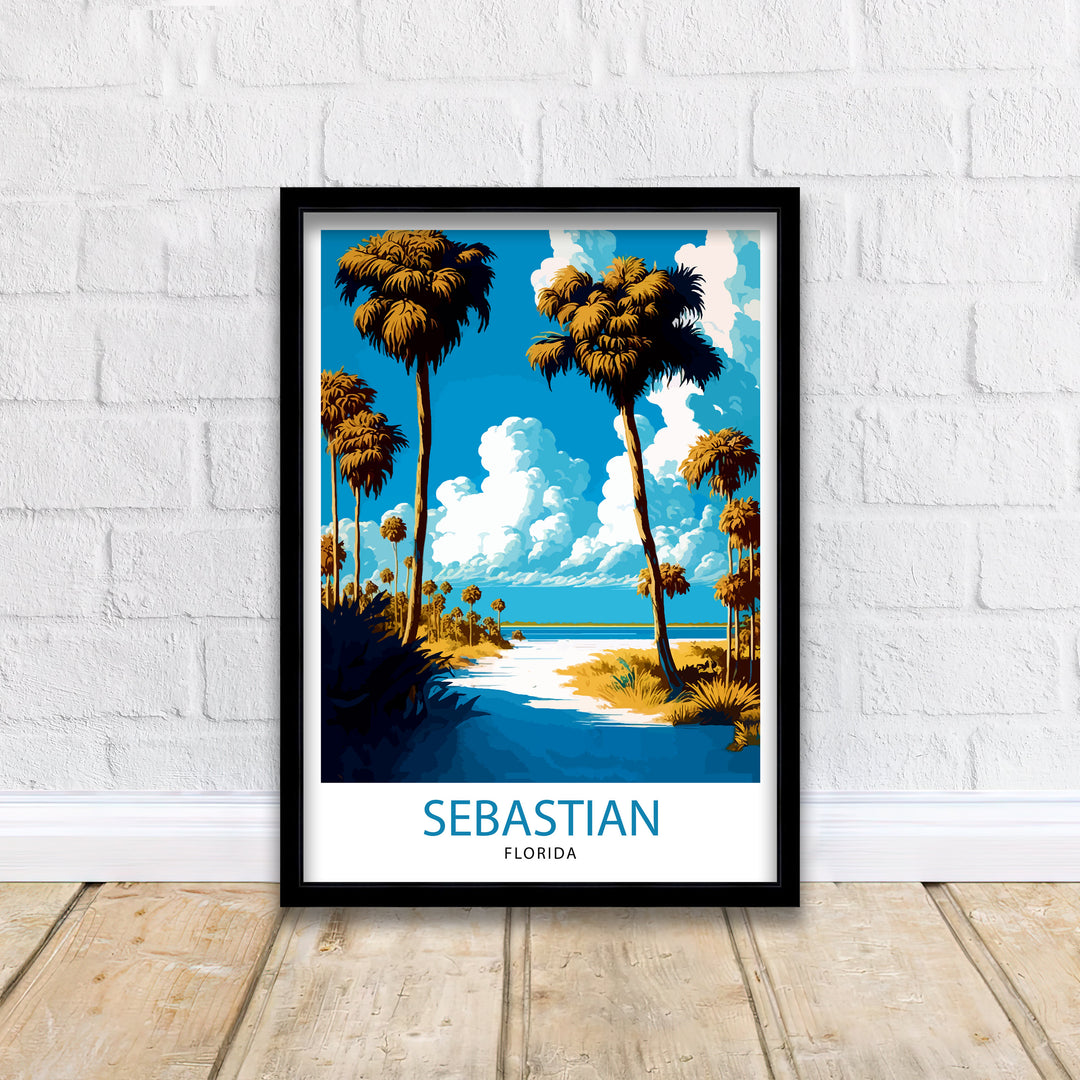 Sebastian Florida Travel Poster, Coastal Wall Art, Beach Decor, Florida Landscape Poster, Tropical Home Decor