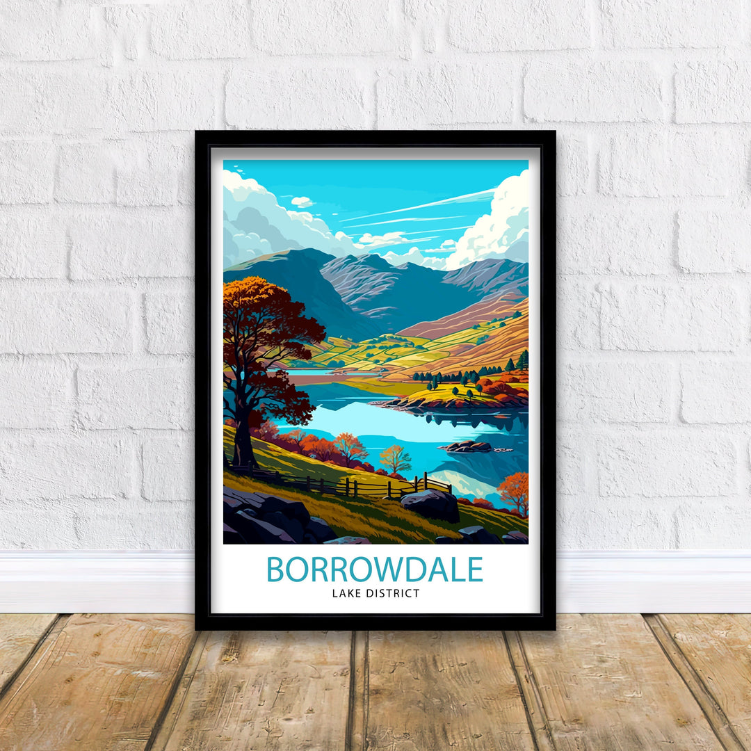 Borrowdale Lake District Travel Poster Lake District Wall Decor, Borrowdale Home Living Decor, Lake District Illustration, Travel Poster Gift