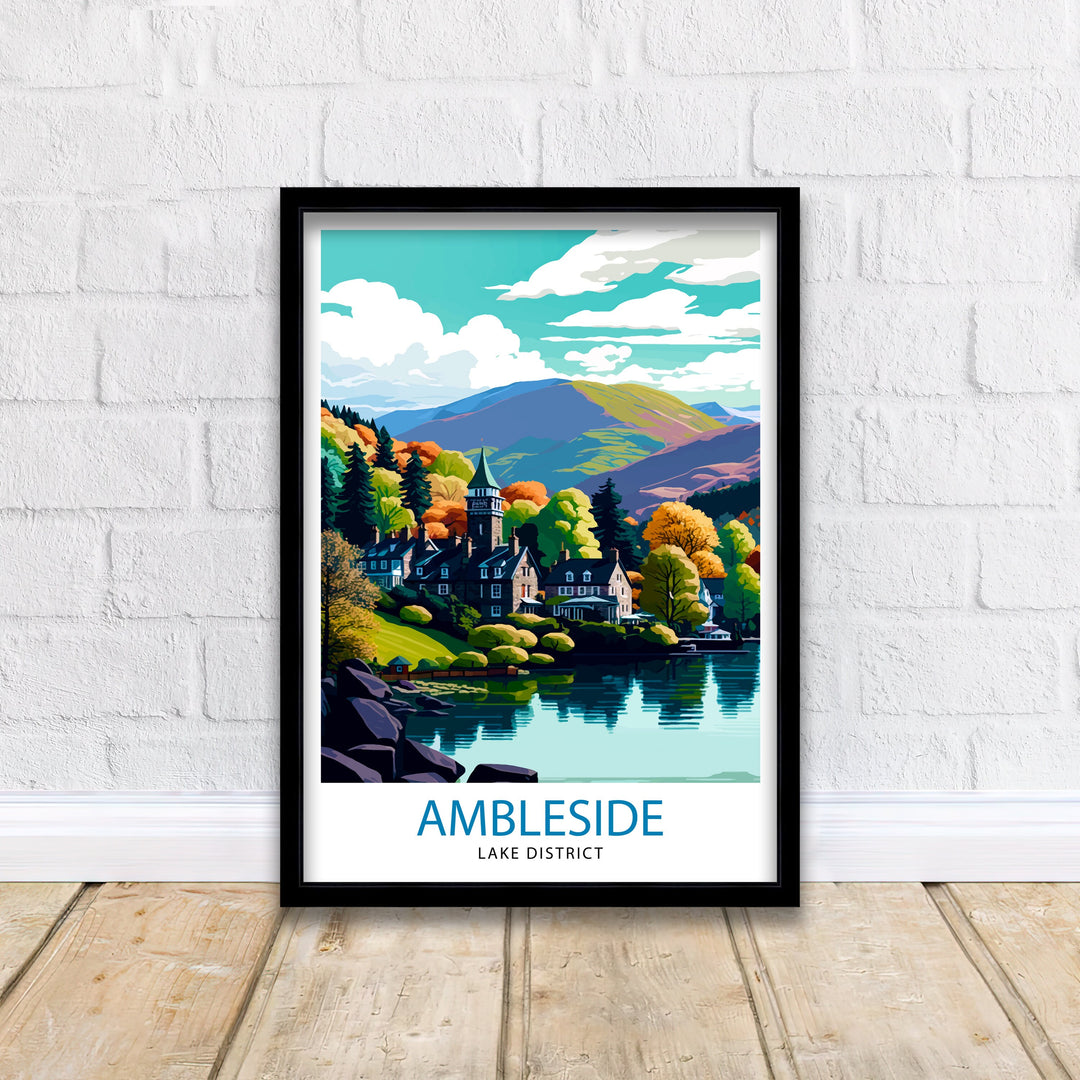 Ambleside Lake District Travel Poster Lake District Wall Decor Ambleside Home Living Decor Ambleside Illustration Travel Poster