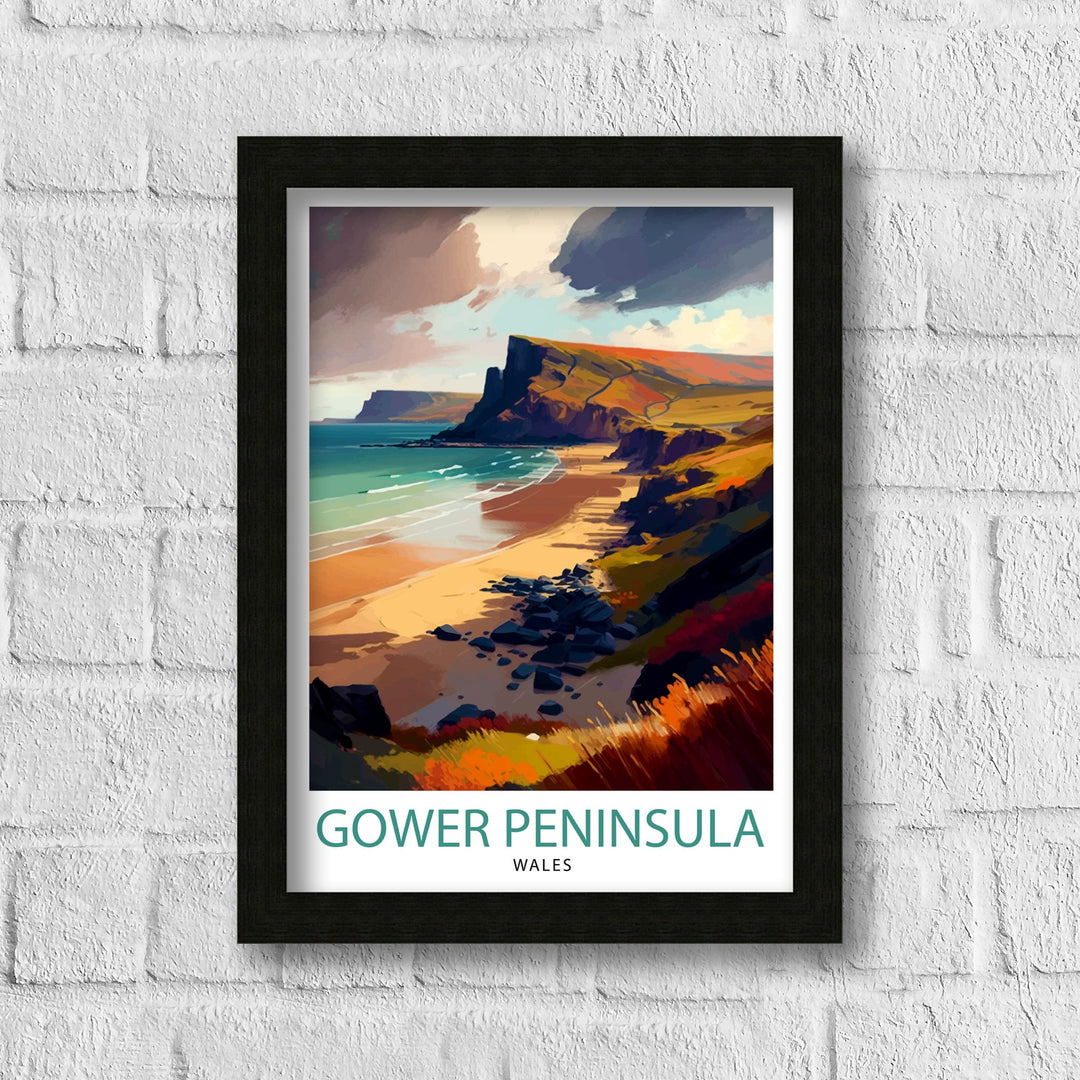 Gower Peninsula Wales Travel Poster Gower Peninsula Wall Decor Gower Peninsula Home Living Decor Gower Peninsula Illustration Travel Poster