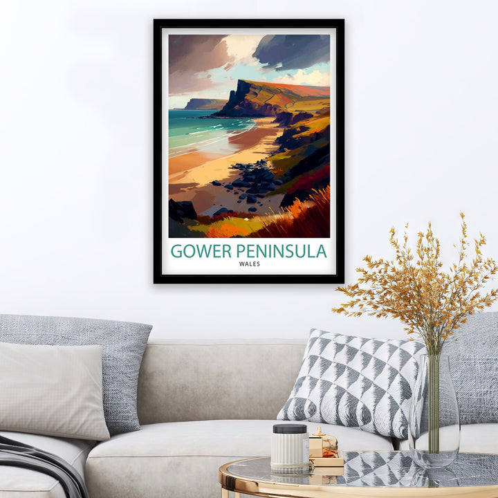 Gower Peninsula Wales Travel Poster Gower Peninsula Wall Decor Gower Peninsula Home Living Decor Gower Peninsula Illustration Travel Poster