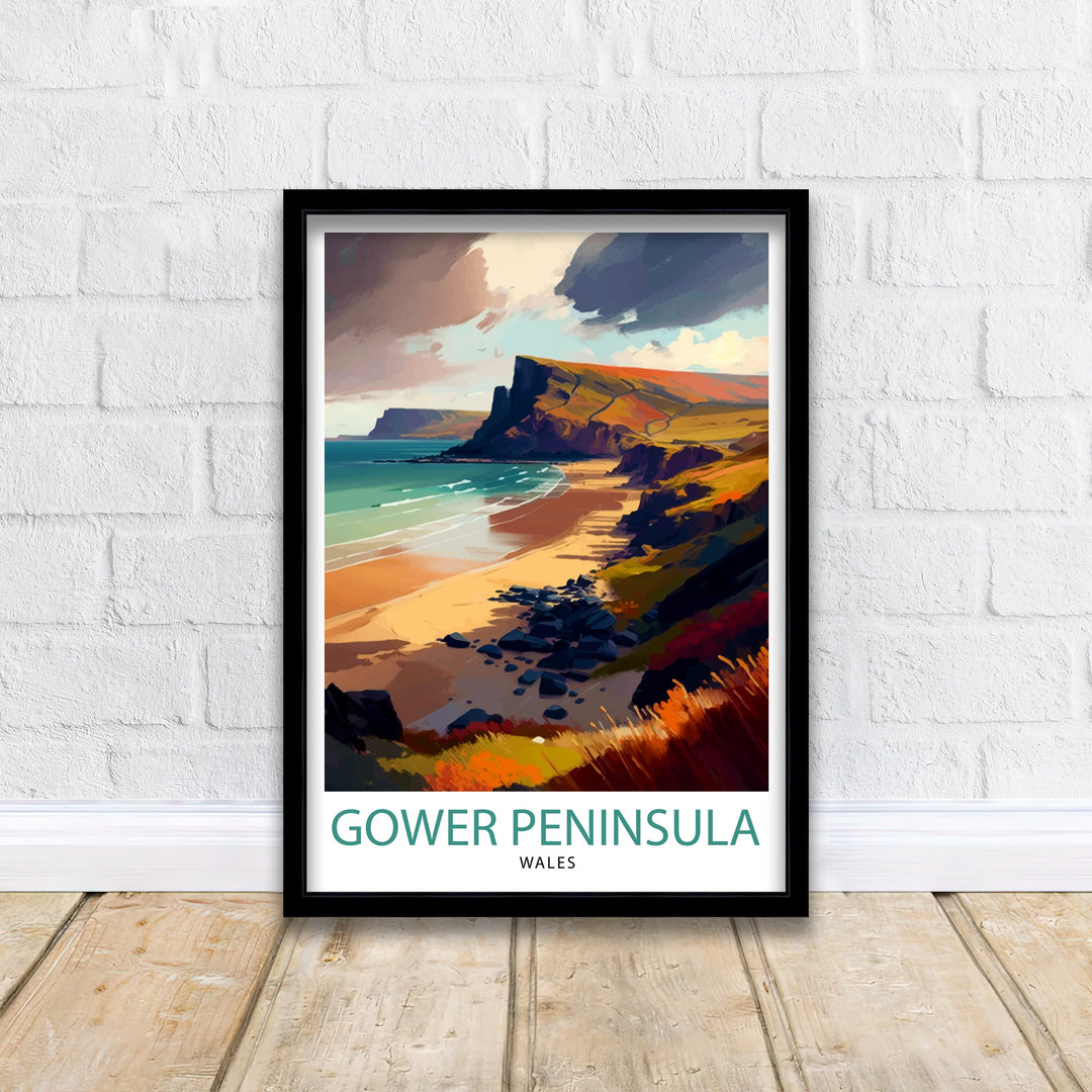 Gower Peninsula Wales Travel Poster Gower Peninsula Wall Decor Gower Peninsula Home Living Decor Gower Peninsula Illustration Travel Poster