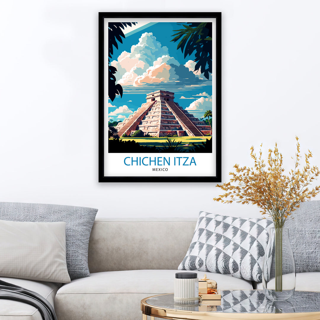 Chichen Itza Travel Poster - Mayan Ruins Wall Art - Chichen Itza Poster - Mexico Travel Posters - Chichen Itza Art Poster