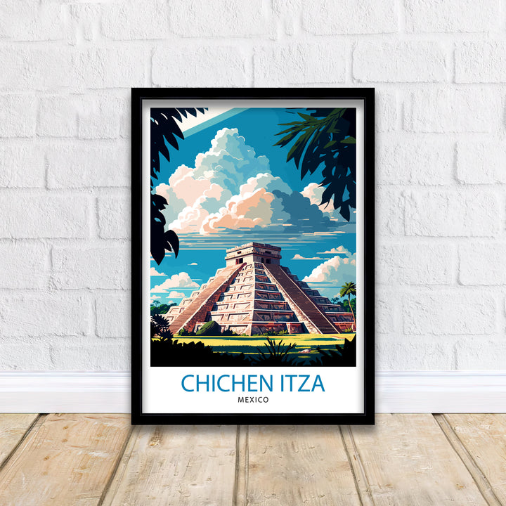 Chichen Itza Travel Poster - Mayan Ruins Wall Art - Chichen Itza Poster - Mexico Travel Posters - Chichen Itza Art Poster