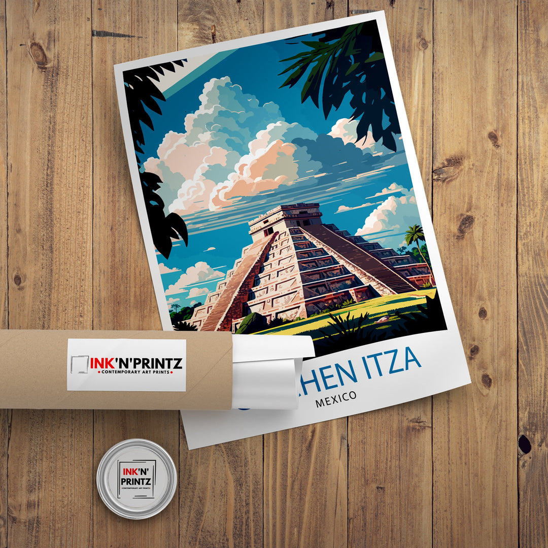 Chichen Itza Travel Poster - Mayan Ruins Wall Art - Chichen Itza Poster - Mexico Travel Posters - Chichen Itza Art Poster