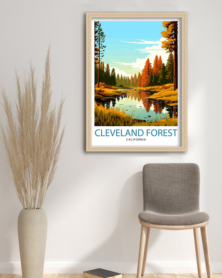 Cleveland Forest California Travel Poster Cleveland Forest Wall Decor Cleveland Forest Home Living Decor California Illustration Travel