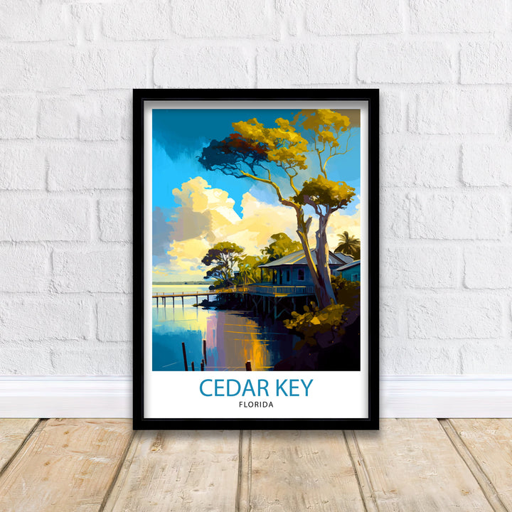 Cedar Key Florida Travel Poster Coastal Wall Art Florida Beach Poster Nautical Decor Vintage Style Illustration Gift for Beach Lovers