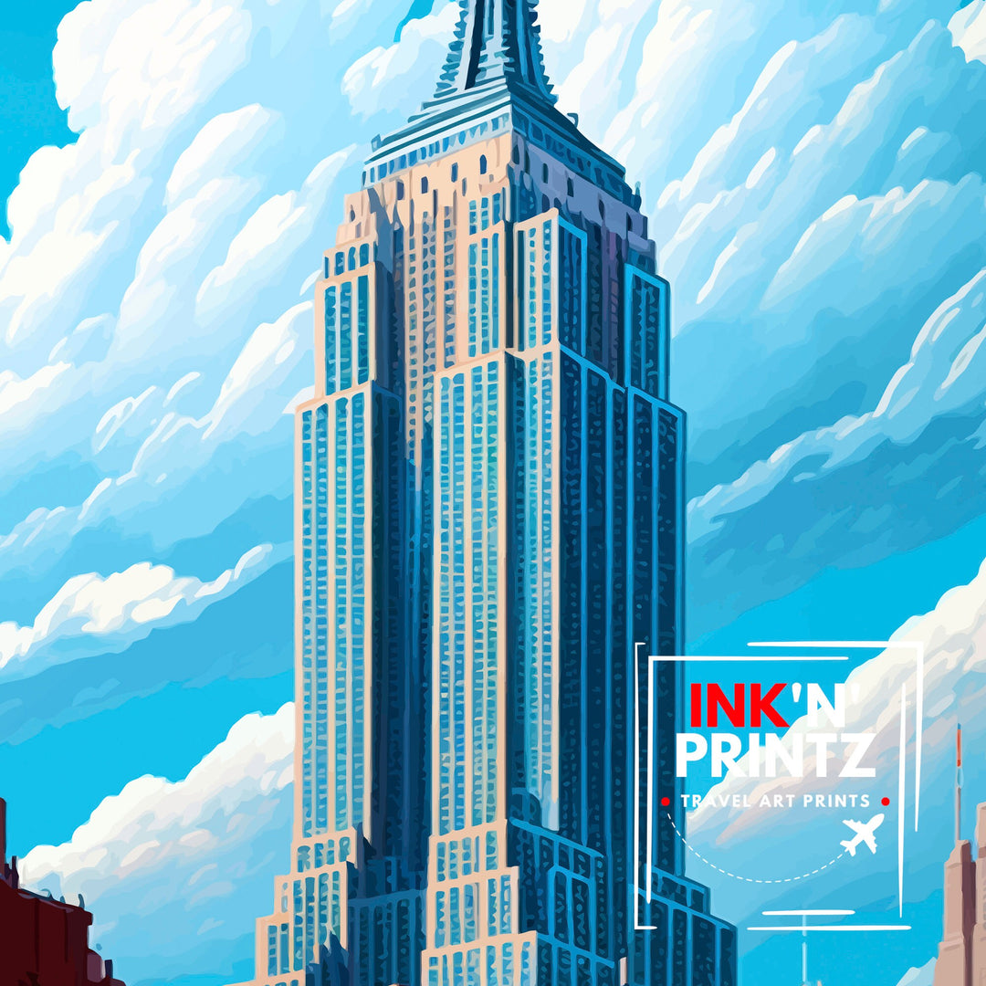 Empire State Building Travel Poster New York City Wall Art NYC Skyline Decor Travel Poster Urban Architecture Poster Home Decor