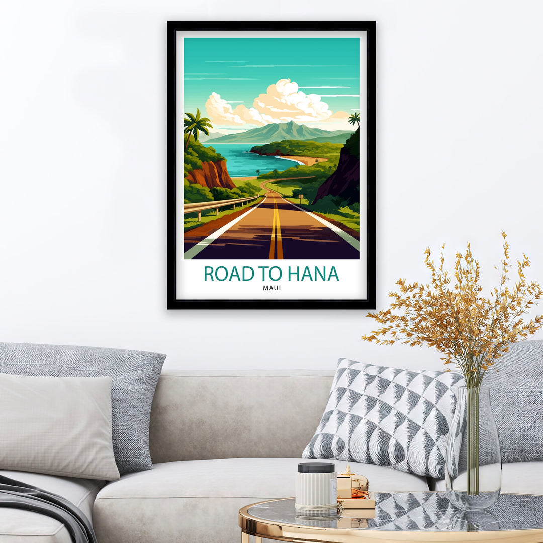 Road to Hana Maui Travel Poster Maui Wall Decor Road to Hana Poster Hawaii Travel Posters Maui Art Poster Hana Highway Illustration Maui Wall