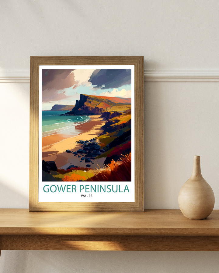 Gower Peninsula Wales Travel Poster Gower Peninsula Wall Decor Gower Peninsula Home Living Decor Gower Peninsula Illustration Travel Poster