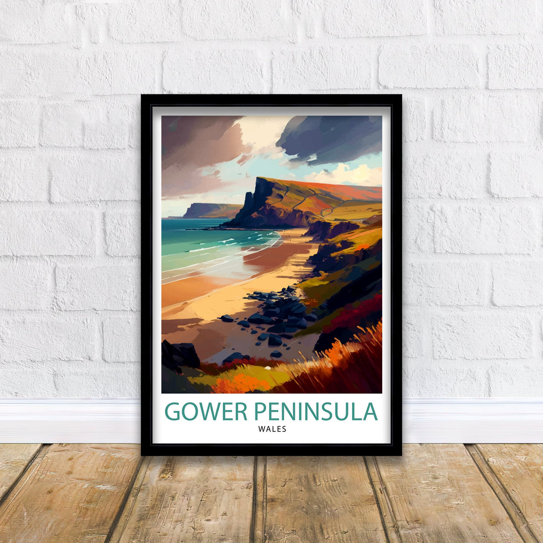 Gower Peninsula Wales Travel Poster Gower Peninsula Wall Decor Gower Peninsula Home Living Decor Gower Peninsula Illustration Travel Poster