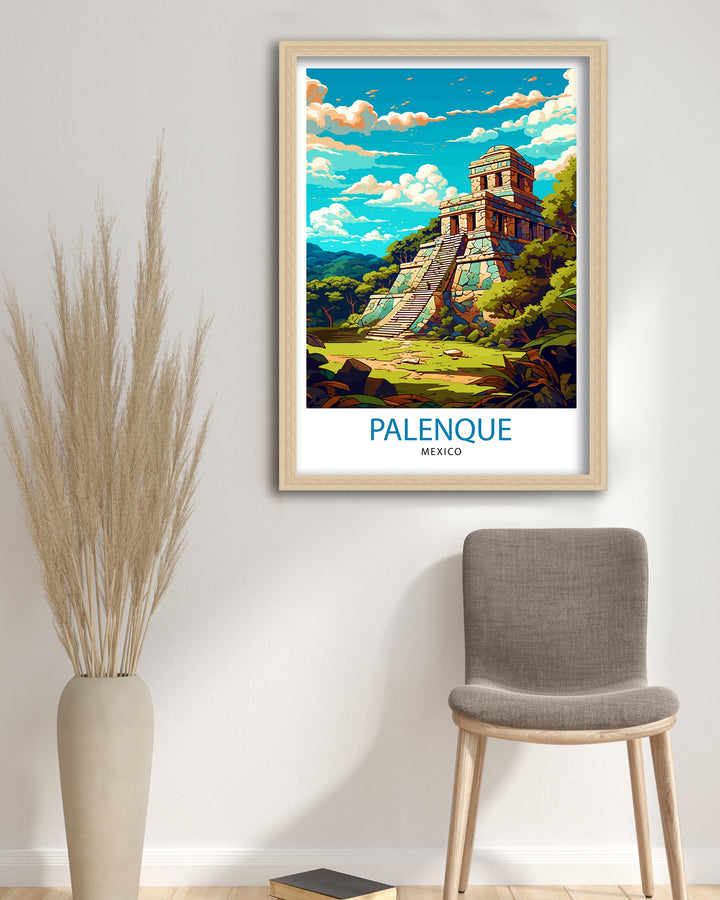 Palenque Mexico Travel Poster Palenque Wall Decor Palenque Home Living Decor Palenque Mexico Illustration Travel Poster Gift for Palenque