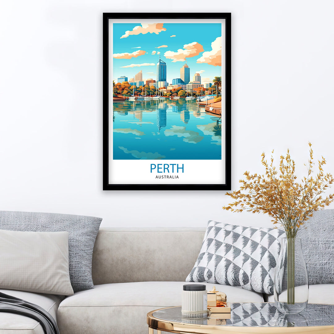 Perth Australia Travel Poster Perth Wall Decor Perth Cityscape Poster Australia Travel Posters Perth Art Poster Perth Illustration Perth Wall