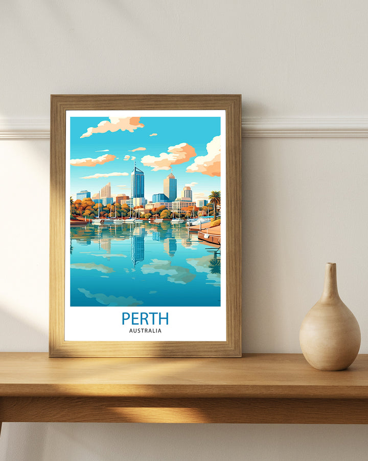 Perth Australia Travel Poster Perth Wall Decor Perth Cityscape Poster Australia Travel Posters Perth Art Poster Perth Illustration Perth Wall