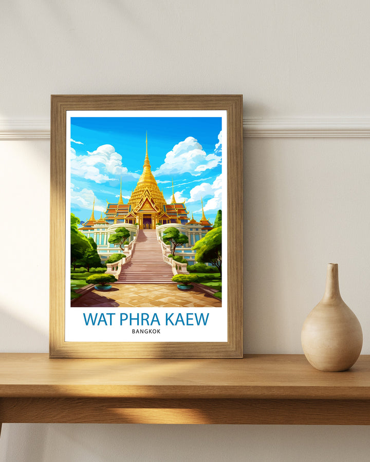 Wat Phra Kaew Thailand Travel Poster Thai Temple Wall Decor Bangkok Landmark Poster Thailand Travel Posters Wat Phra Kaew Art Poster Thai