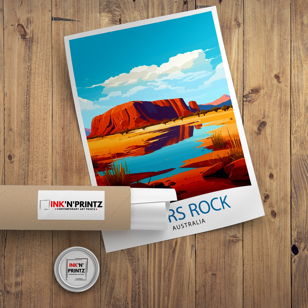 Ayers Rock Australia Travel Poster Uluru Wall Decor Ayers Rock Poster Australian Landmarks Posters Outback Art Poster Red Centre Illustration
