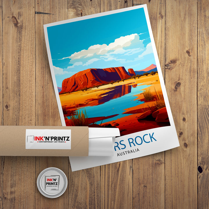 Ayers Rock Australia Travel Poster Uluru Wall Decor Ayers Rock Poster Australian Landmarks Posters Outback Art Poster Red Centre Illustration