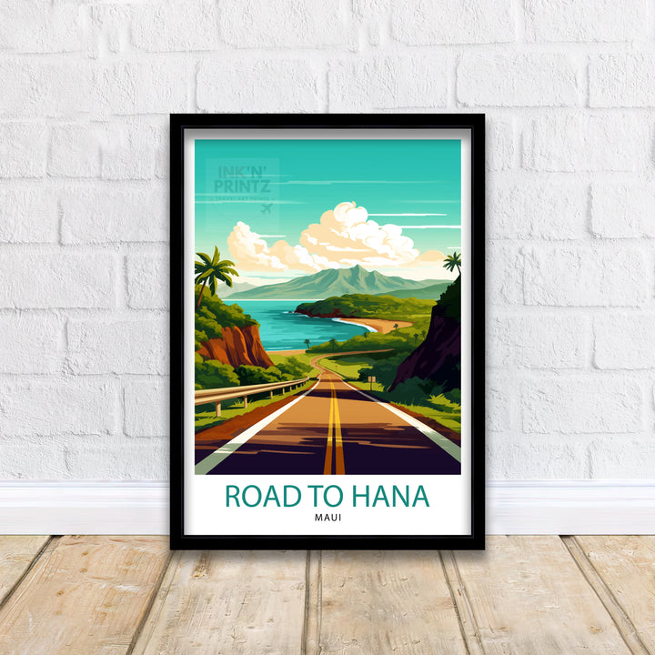 Road to Hana Maui Travel Poster Maui Wall Decor Road to Hana Poster Hawaii Travel Posters Maui Art Poster Hana Highway Illustration Maui Wall