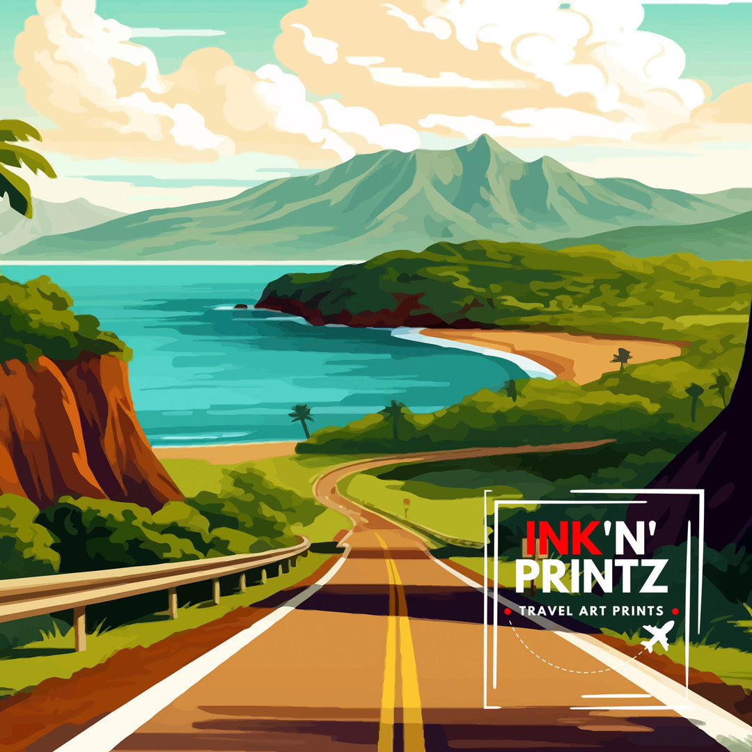 Road to Hana Maui Travel Poster Maui Wall Decor Road to Hana Poster Hawaii Travel Posters Maui Art Poster Hana Highway Illustration Maui Wall