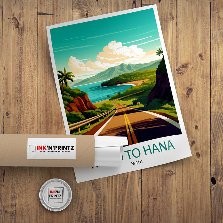 Road to Hana Maui Travel Poster Maui Wall Decor Road to Hana Poster Hawaii Travel Posters Maui Art Poster Hana Highway Illustration Maui Wall