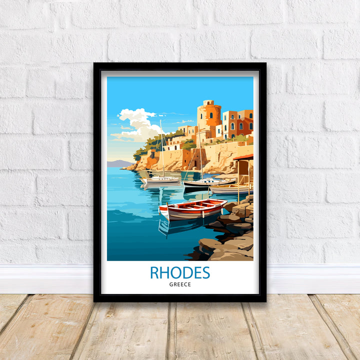 Rhodes Greece Travel Poster Rhodes Wall Decor Greek Island Poster Rhodes Travel Posters Rhodes Island Art Poster Rhodes Illustration Greece