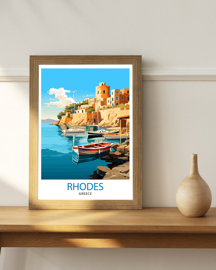 Rhodes Greece Travel Poster Rhodes Wall Decor Greek Island Poster Rhodes Travel Posters Rhodes Island Art Poster Rhodes Illustration Greece