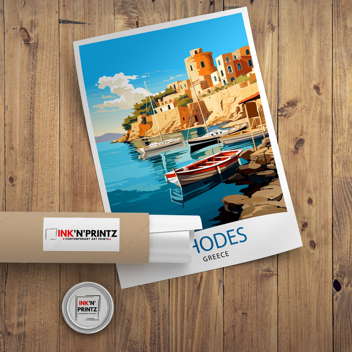 Rhodes Greece Travel Poster Rhodes Wall Decor Greek Island Poster Rhodes Travel Posters Rhodes Island Art Poster Rhodes Illustration Greece