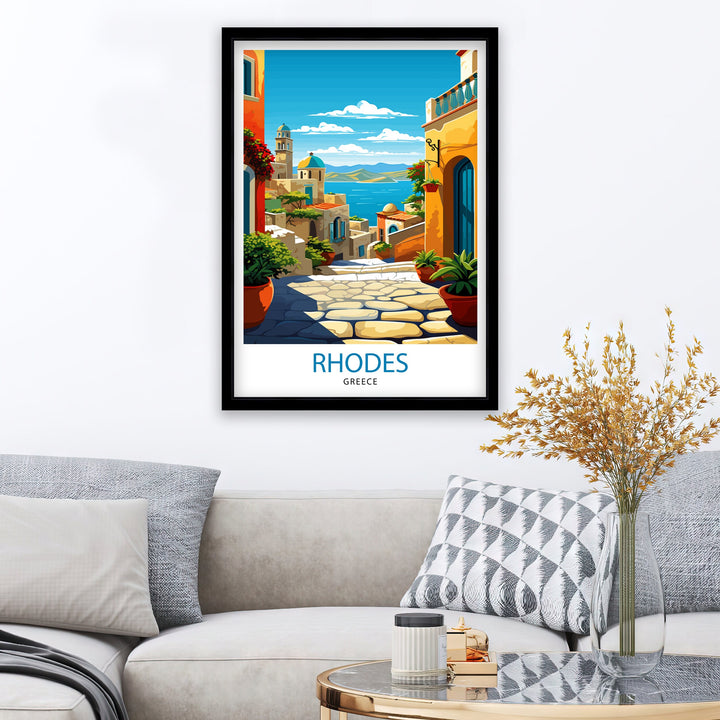 Rhodes Greece Travel Poster Rhodes Wall Decor Greek Island Poster Rhodes Travel Posters Rhodes Illustration Greece Wall Art - Rhodes Island