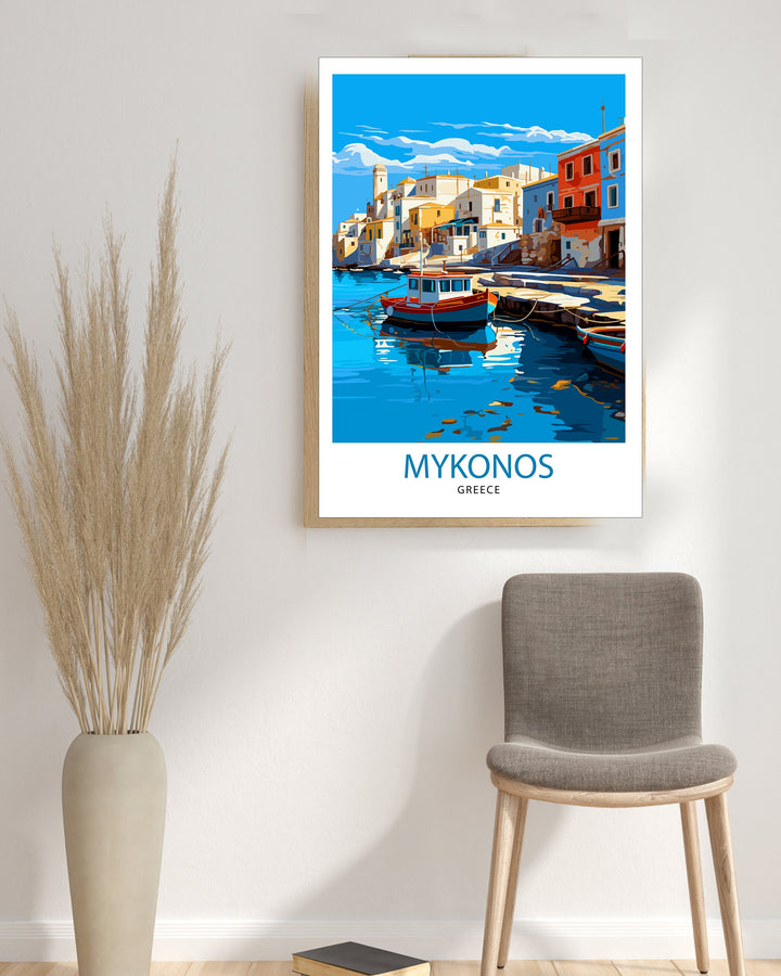 Mykonos Greece Travel Poster Mykonos Wall Decor Mykonos Island Poster Greece Travel Posters Mykonos Art Poster Mykonos Illustration