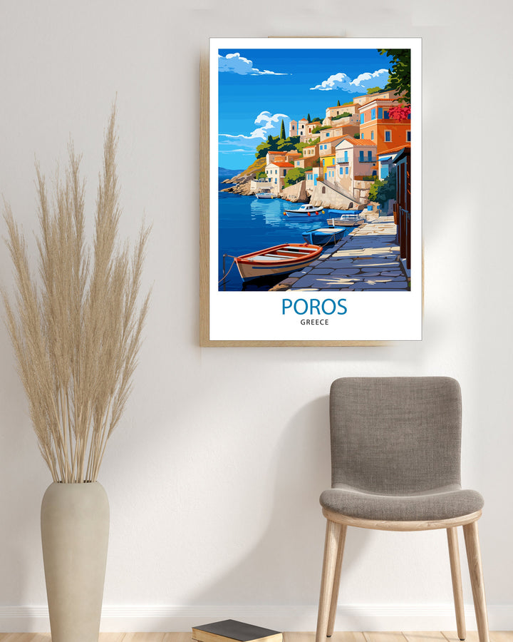 Poros Greece Travel Poster Greek Island Wall Decor Poros Island Poster Greece Travel Posters Poros Art Poster Poros Illustration Poros Wall