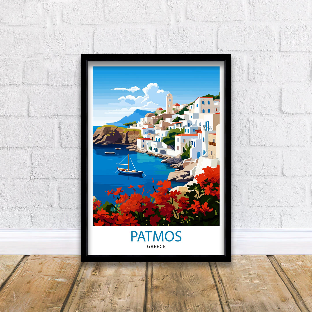 Patmos Greece Travel Poster Greek Island Wall Decor Patmos Island Poster Greece Travel Posters Patmos Art Poster Patmos Illustration