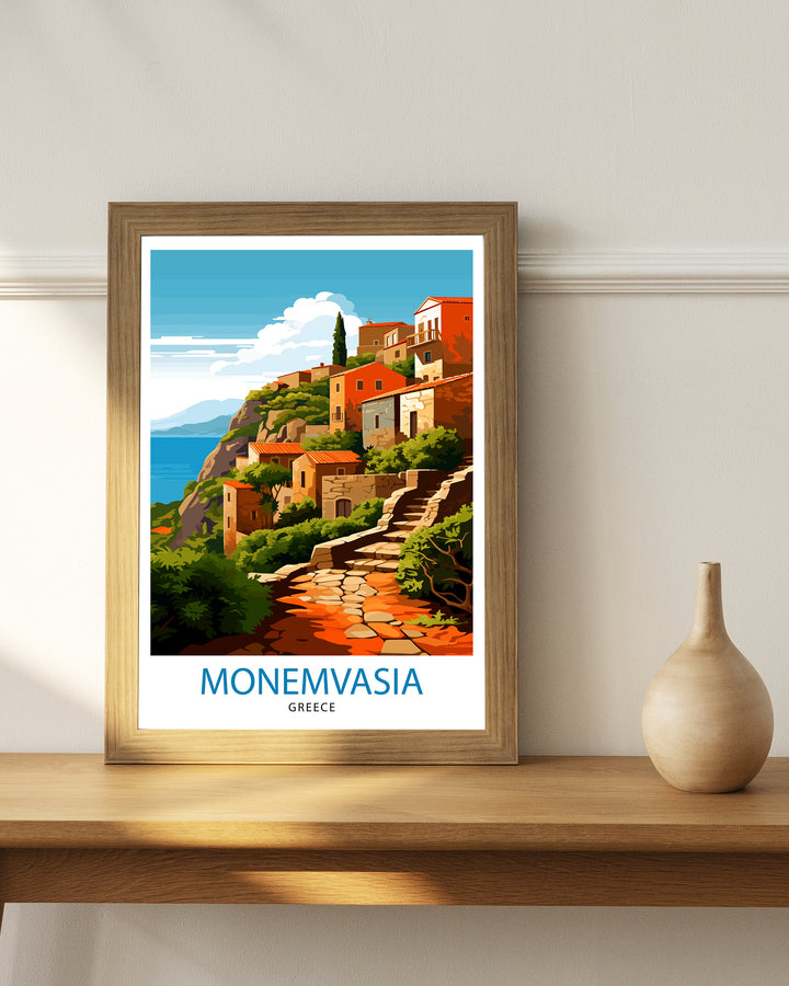 Monemvasia Greece Travel Poster Monemvasia Wall Decor Monemvasia Poster Greek Travel Posters Monemvasia Art Poster Monemvasia Illustration