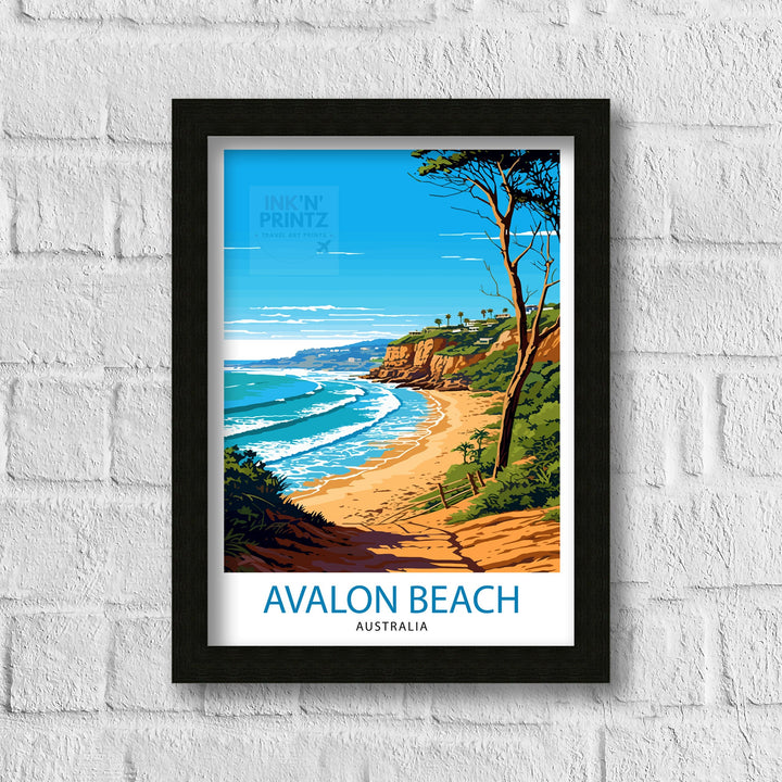 Avalon Beach Australia Travel Poster Coastal Wall Decor Avalon Beach Poster Australian Beach Posters Beach Art Poster Avalon Beach Illustration