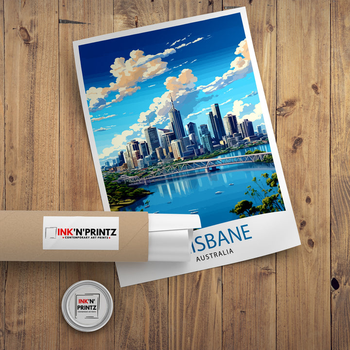 Brisbane Australia Travel Poster Brisbane Wall Decor Brisbane Cityscape Poster Australia Travel Posters Brisbane Art Poster Brisbane