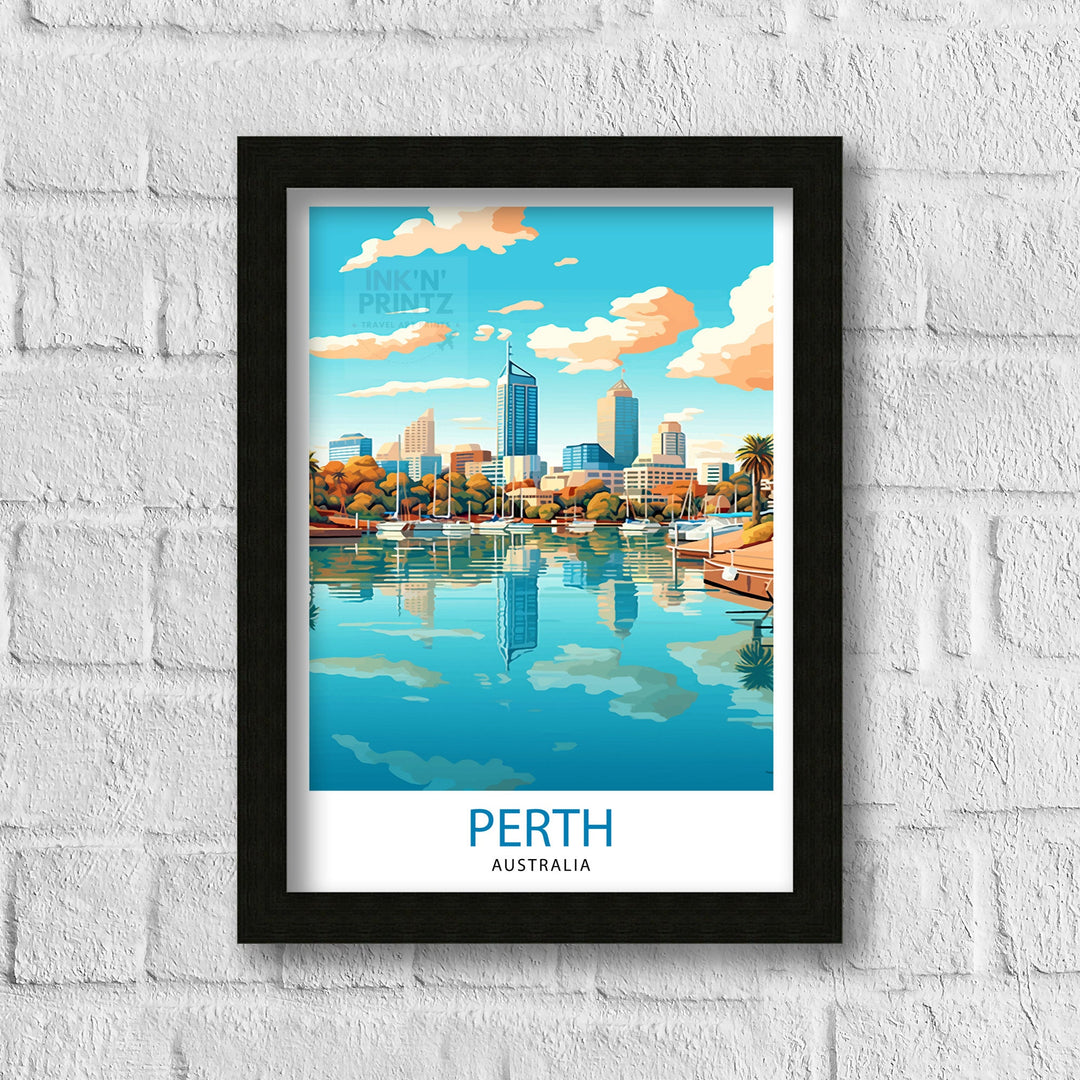 Perth Australia Travel Poster Perth Wall Decor Perth Cityscape Poster Australia Travel Posters Perth Art Poster Perth Illustration Perth Wall