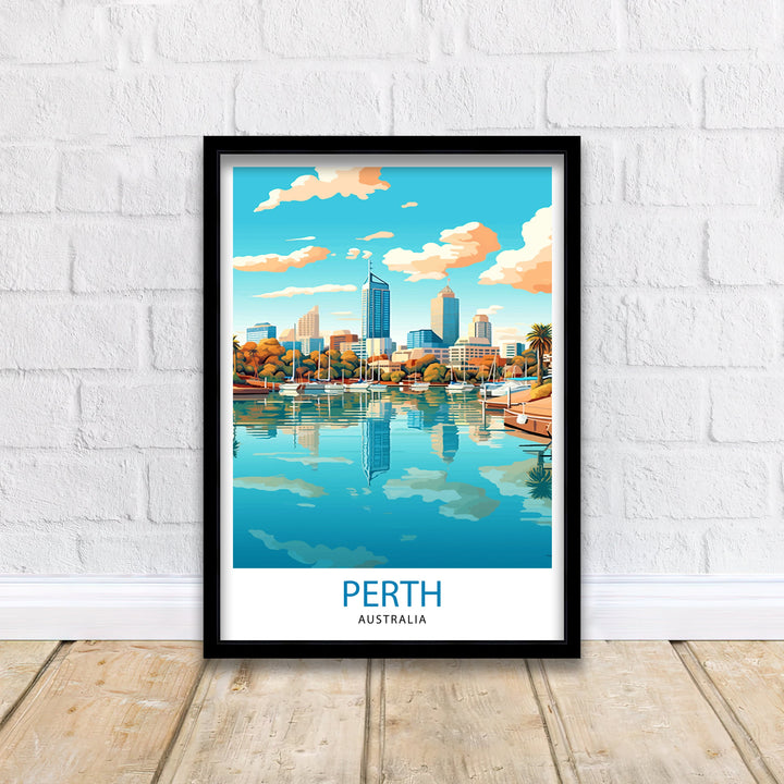 Perth Australia Travel Poster Perth Wall Decor Perth Cityscape Poster Australia Travel Posters Perth Art Poster Perth Illustration Perth Wall