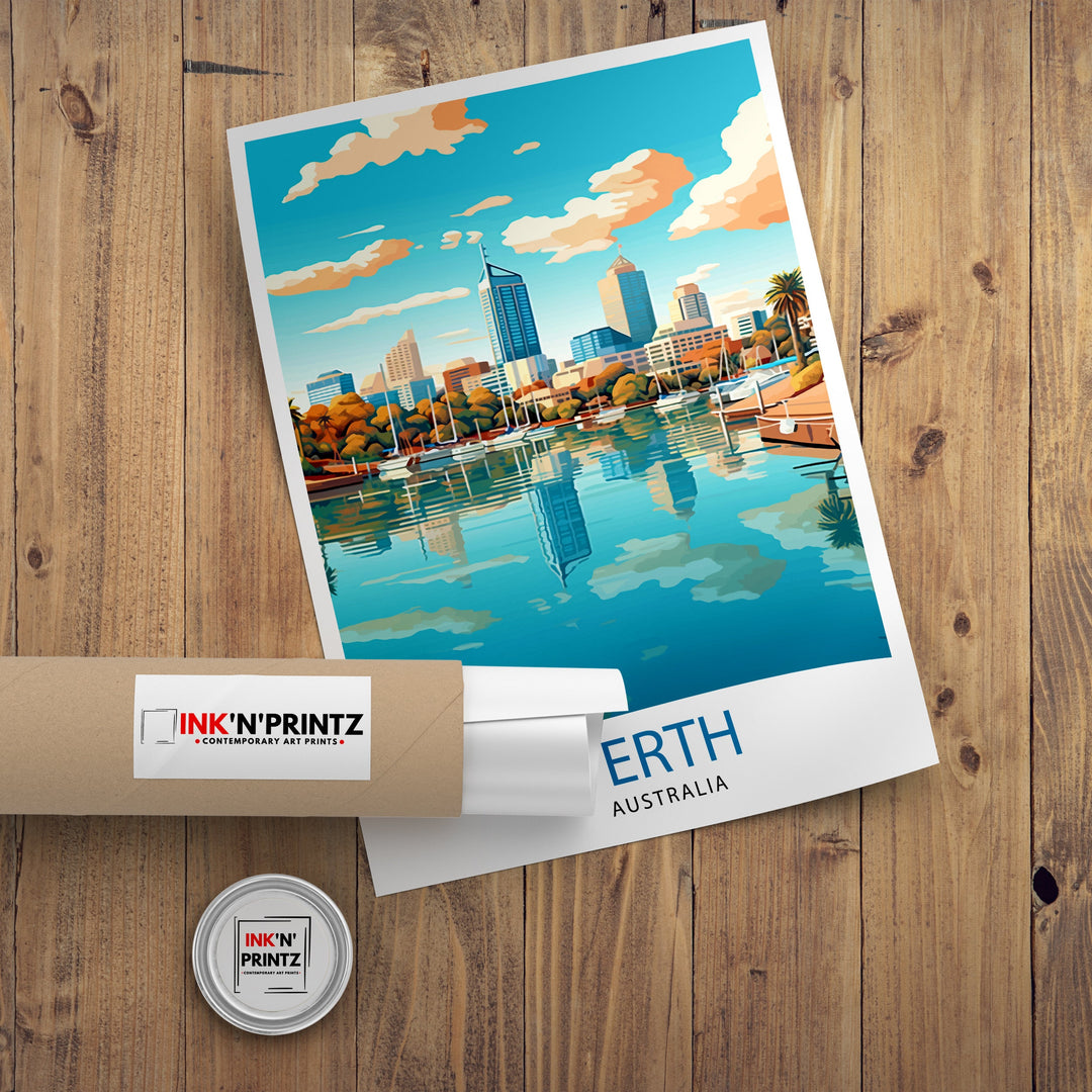 Perth Australia Travel Poster Perth Wall Decor Perth Cityscape Poster Australia Travel Posters Perth Art Poster Perth Illustration Perth Wall