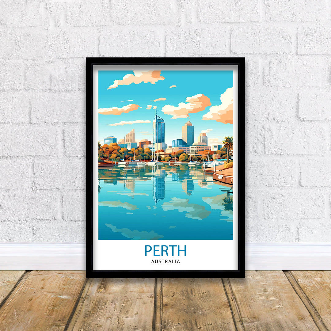 Perth Australia Travel Poster Perth Wall Decor Perth Cityscape Poster Australia Travel Posters Perth Art Poster Perth Illustration Perth Wall