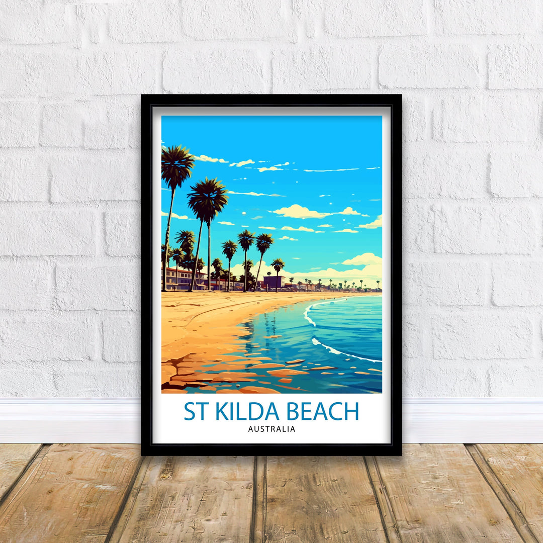 St Kilda Beach Australia Travel Poster Coastal Wall Decor St Kilda Beach Poster Australian Travel Posters Beach Art Poster St Kilda