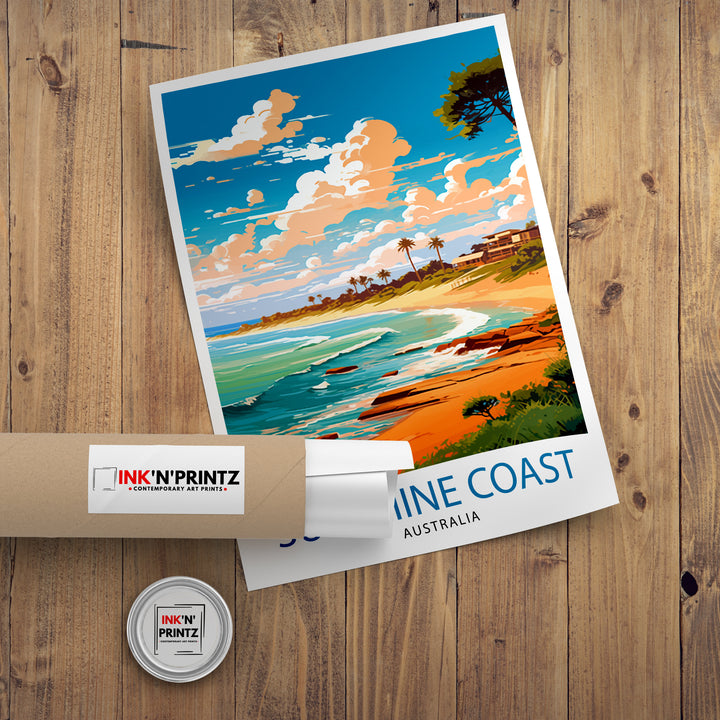 Sunshine Coast Australia Travel Poster Coastal Wall Decor Sunshine Coast Poster Australian Travel Posters Beach Art Poster Coastal Illustration