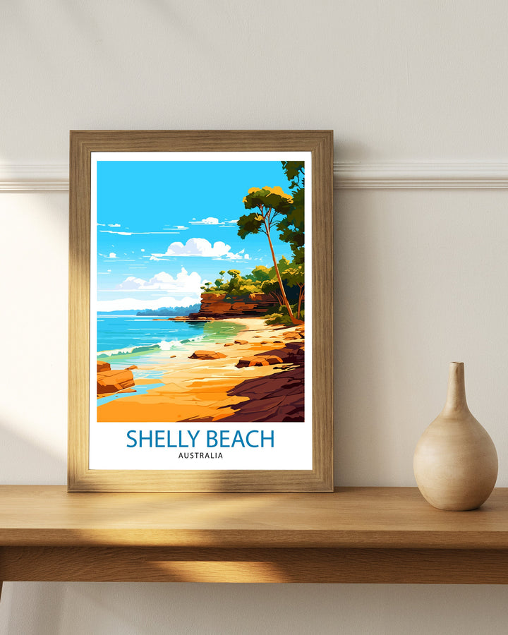 Shelly Beach Australia Travel Poster Coastal Wall Decor Shelly Beach Poster Australian Beach Posters Beach Art Poster Shelly Beach Illustration