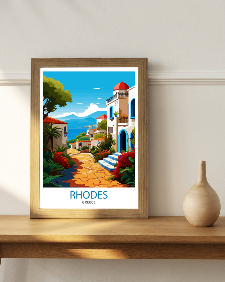 Rhodes Greece Travel Poster Rhodes Wall Decor Greek Island Poster Rhodes Travel Posters Rhodes Island Art Poster Rhodes Illustration Greece