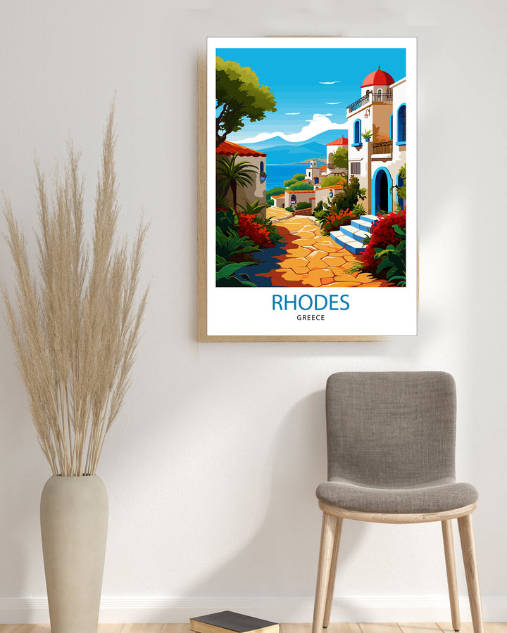 Rhodes Greece Travel Poster Rhodes Wall Decor Greek Island Poster Rhodes Travel Posters Rhodes Island Art Poster Rhodes Illustration Greece