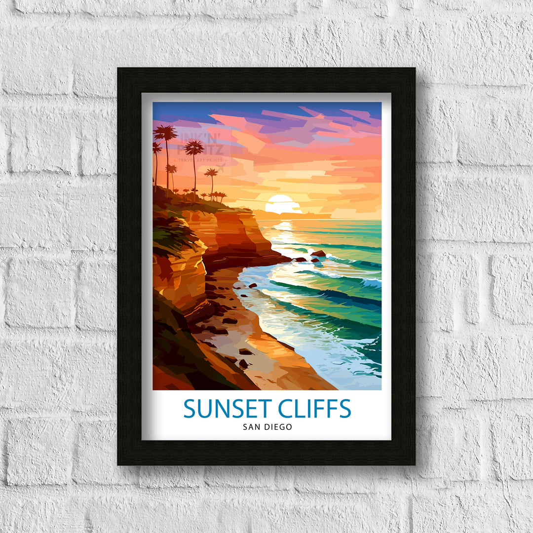 Sunset Cliffs San Diego Travel Poster Sunset Cliffs Wall Decor San Diego Poster California Travel Posters Sunset Cliffs Art Poster Sunset