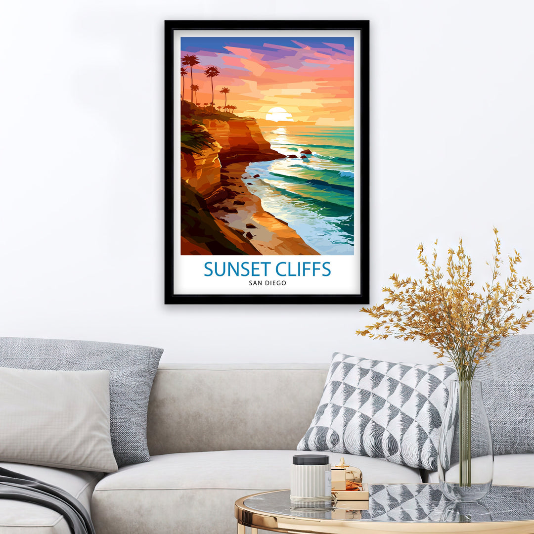 Sunset Cliffs San Diego Travel Poster Sunset Cliffs Wall Decor San Diego Poster California Travel Posters Sunset Cliffs Art Poster Sunset