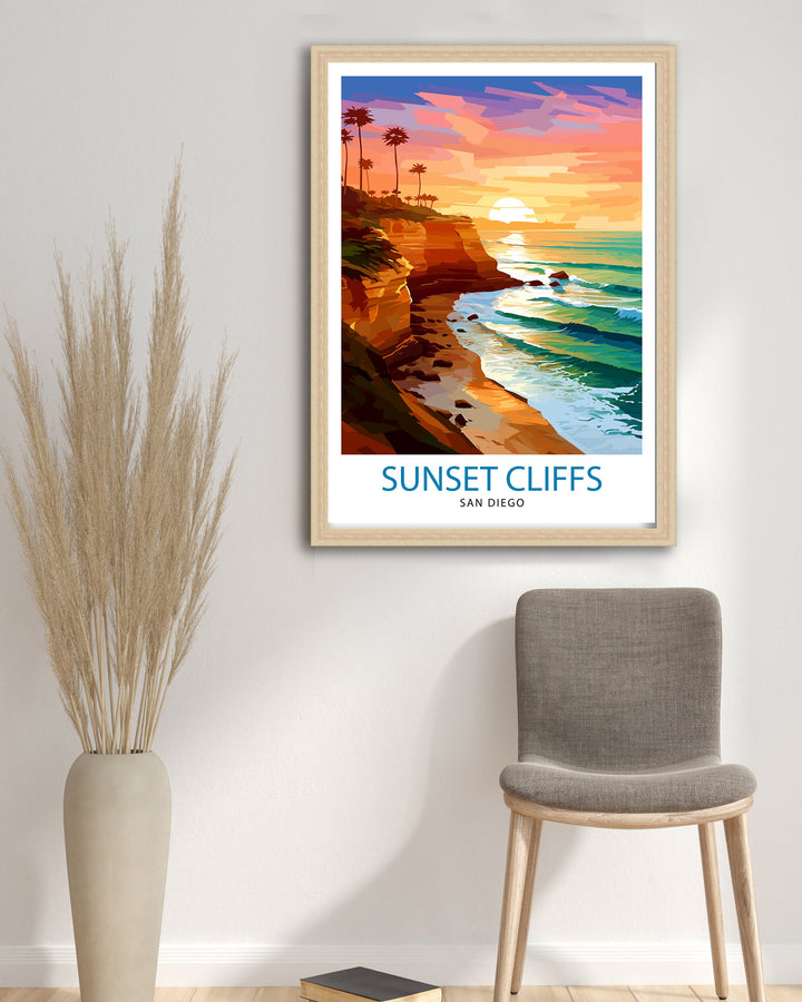 Sunset Cliffs San Diego Travel Poster Sunset Cliffs Wall Decor San Diego Poster California Travel Posters Sunset Cliffs Art Poster Sunset