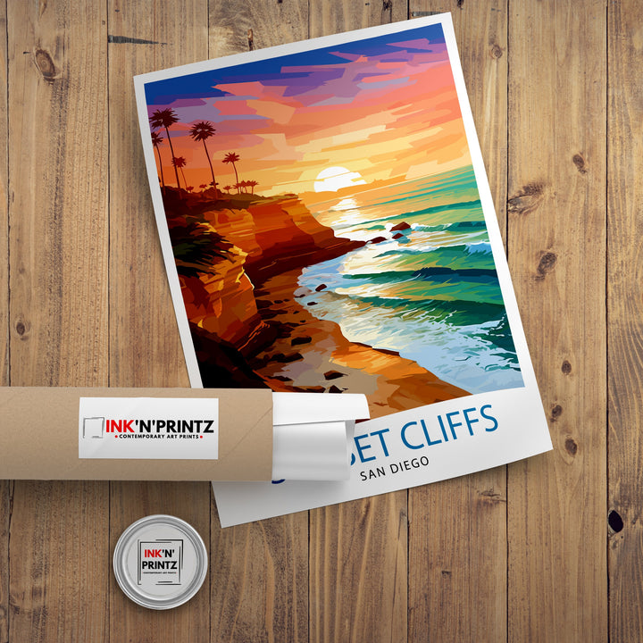 Sunset Cliffs San Diego Travel Poster Sunset Cliffs Wall Decor San Diego Poster California Travel Posters Sunset Cliffs Art Poster Sunset